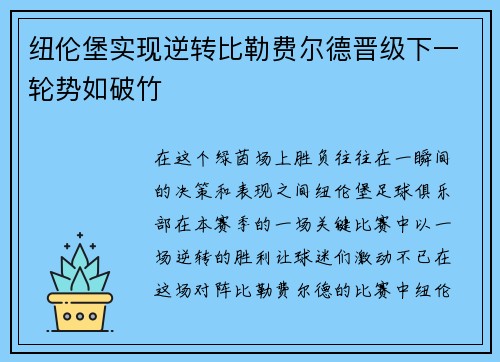 纽伦堡实现逆转比勒费尔德晋级下一轮势如破竹